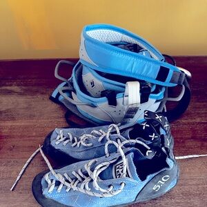Climbing shoes and harnesses